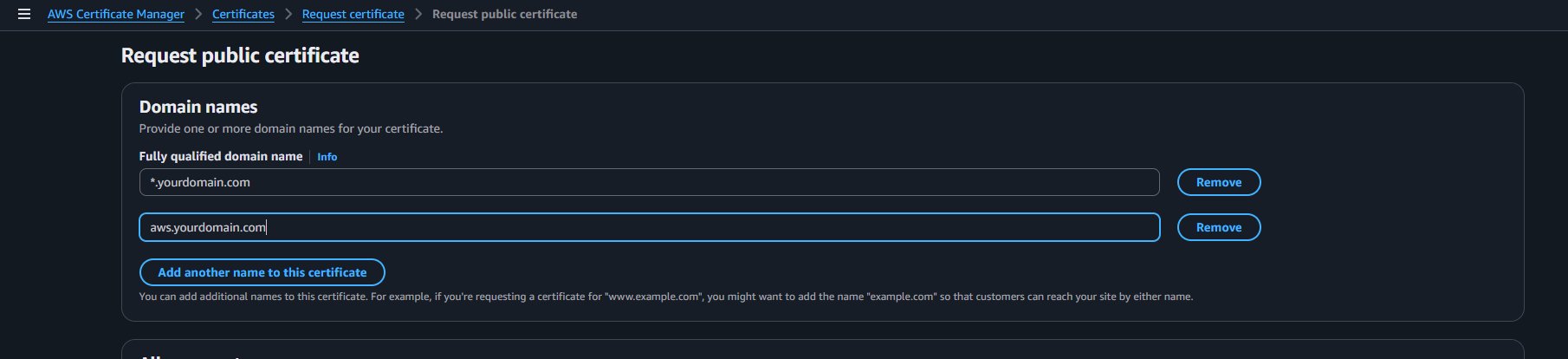 ACM — Enter wildcard and specific subdomain