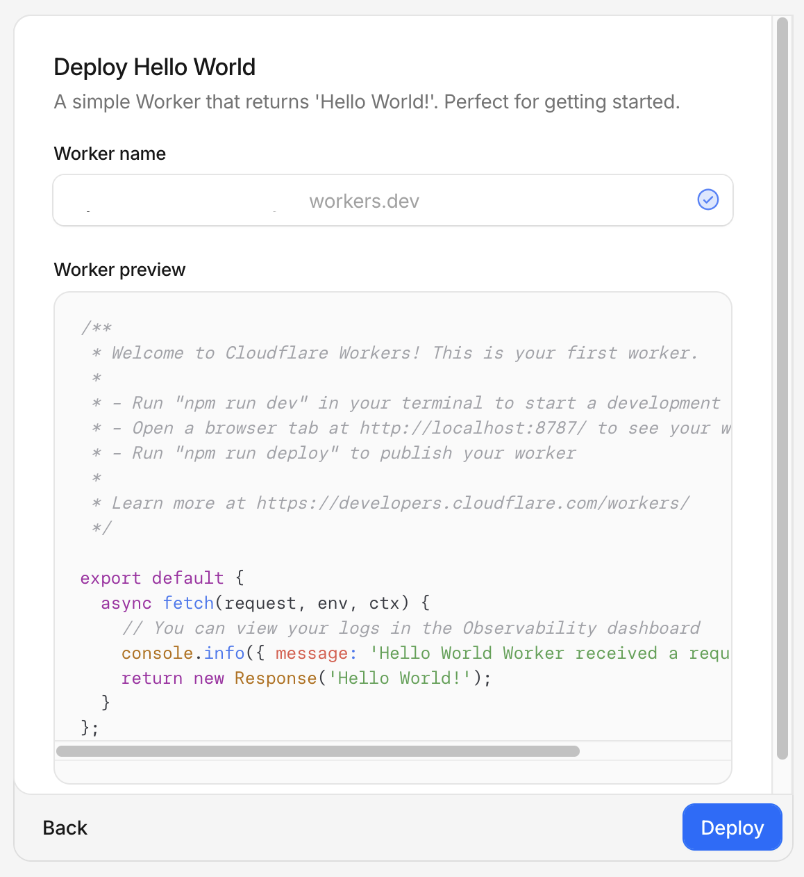 Deploy Hello World screen with worker name field