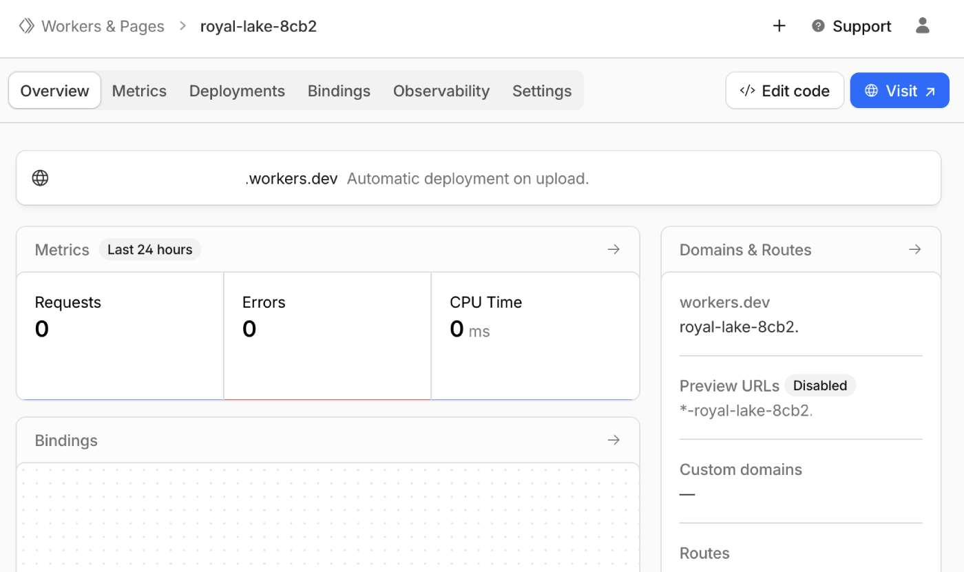 Worker overview page with Edit code button