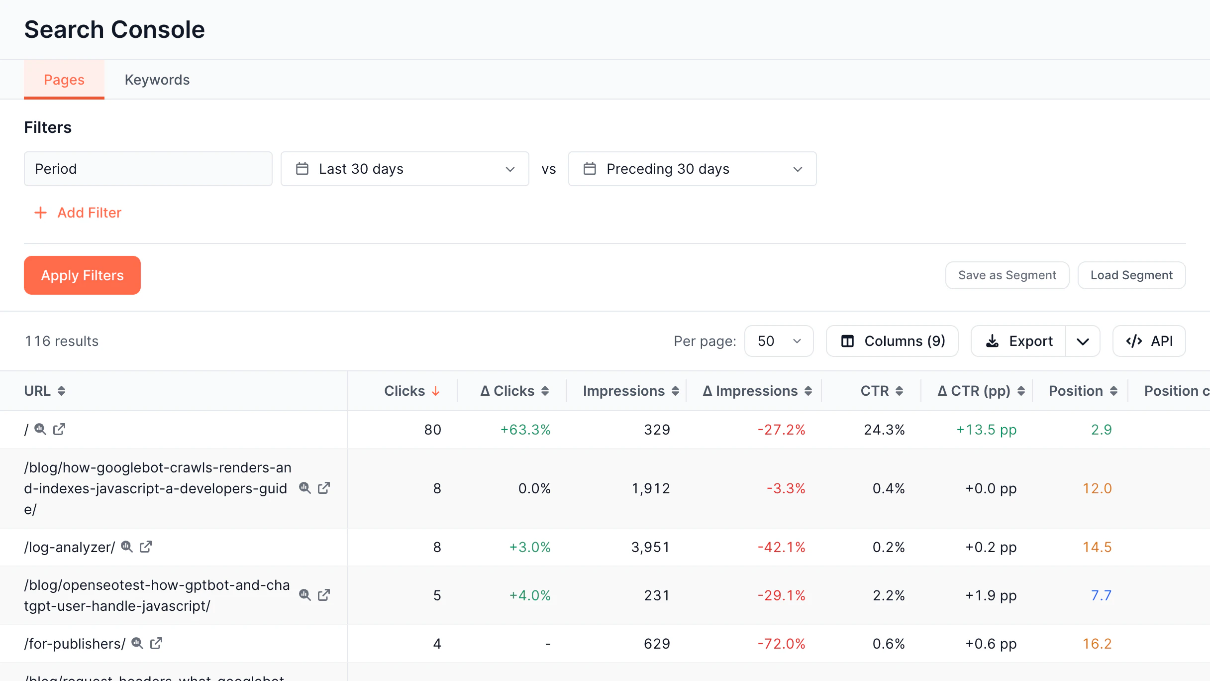 Data Explorer Search Console screen in the EdgeComet dashboard
