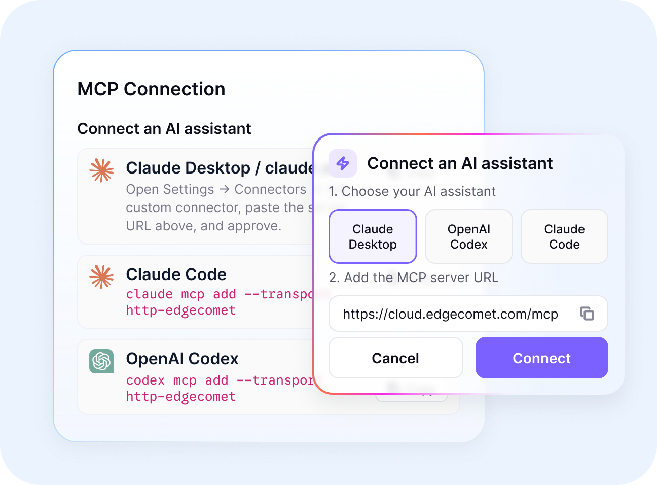 Connect AI assistants through MCP